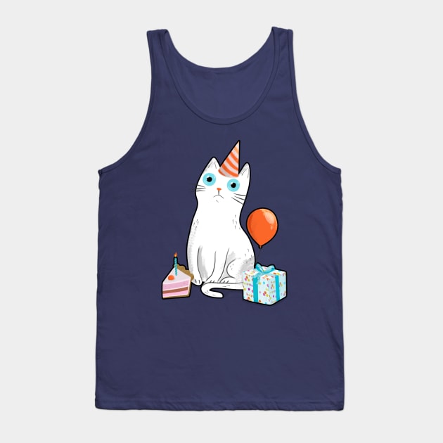 Intense Gaze White Birthday Cat Tank Top by zorrorojo